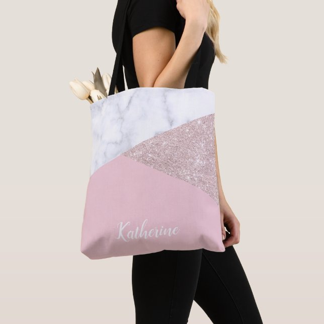 Tote Bag Rose de marbre blanc de parties scintillantes (De près)