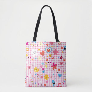 Tote Bag rose de motif de bande dessinée d'amusement