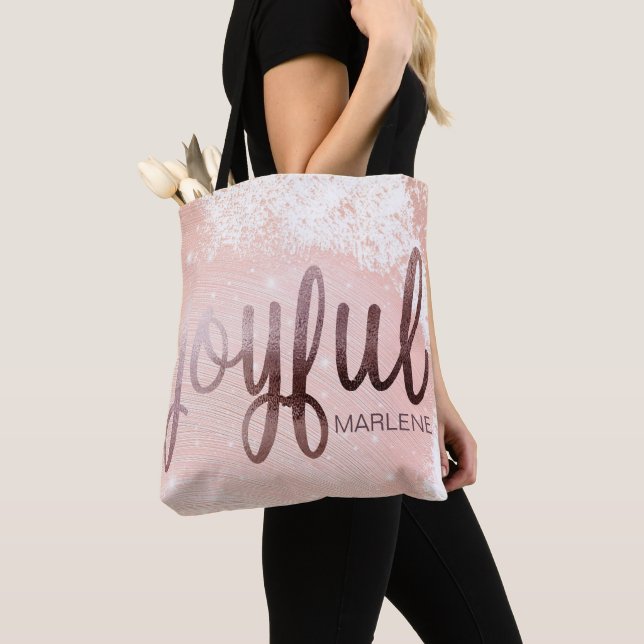 Tote Bag Rose de Noël Gold Joyeux design (De près)