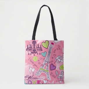 Tote Bag Rose de Paris France d'amour de Tour Eiffel