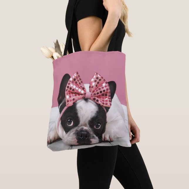 Tote Bag Rose de port de bouledogue français (De près)