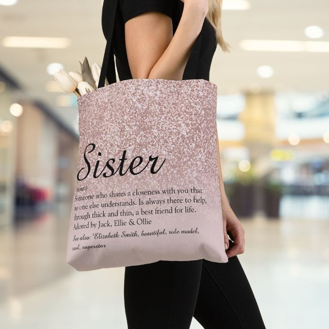 Tote Bag Rose de script de définition de soeur Parties scin (Sister Definition Script Rose Gold Glitter Tote Bag)