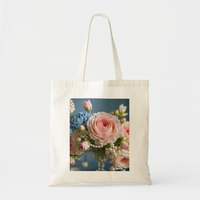 Tote Bag Rose délicate avec perle dans le vase (Devant)