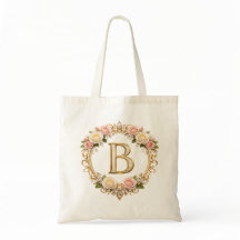 Rose Doré avec Fleurs et Monogramme Lettre B Maria