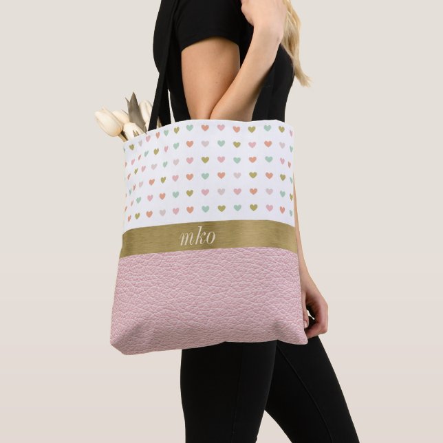 Tote Bag Rose doux avec les coeurs (De près)