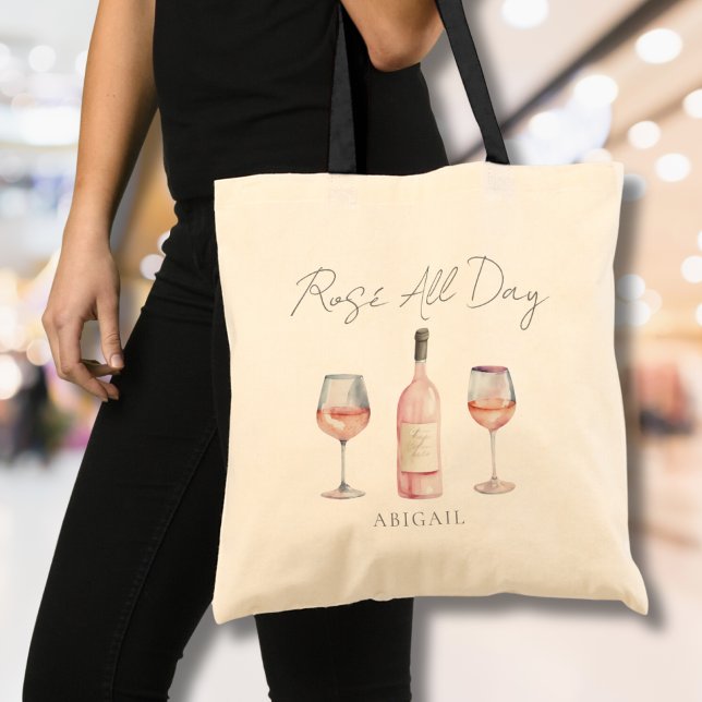 Tote Bag Rosé Drôle Toute La Journée Vin Amateur (Funny Rose Wine Tote Bag)