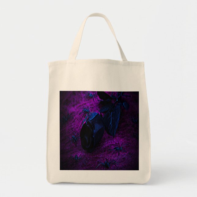 Tote Bag Rose éffrayant en matière noire, araignées noires (Devant)