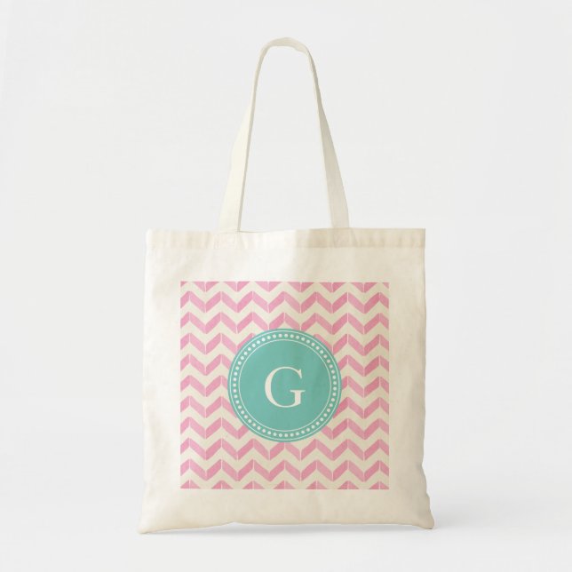 Tote Bag Rose en pastel chic et monogramme en bon état de (Devant)