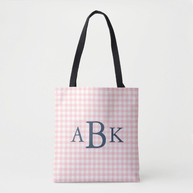 Tote Bag Rose en Vichy Monogrammé (Devant)