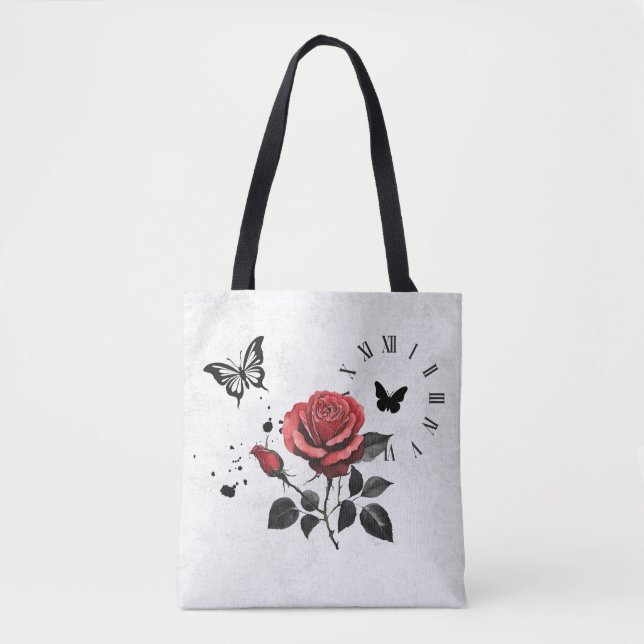 Tote Bag Rose, encre et temps (Devant)