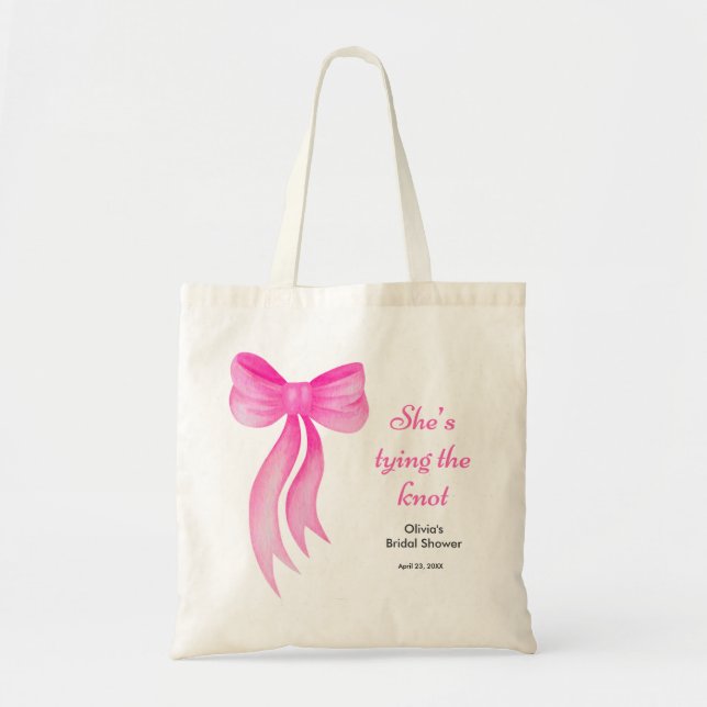 Tote Bag Rose enrubannée Elle noue le noeud Mariage Shower  (Devant)