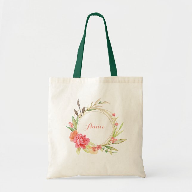 Tote Bag Rose et couronne de fleurs de pivoine (Devant)