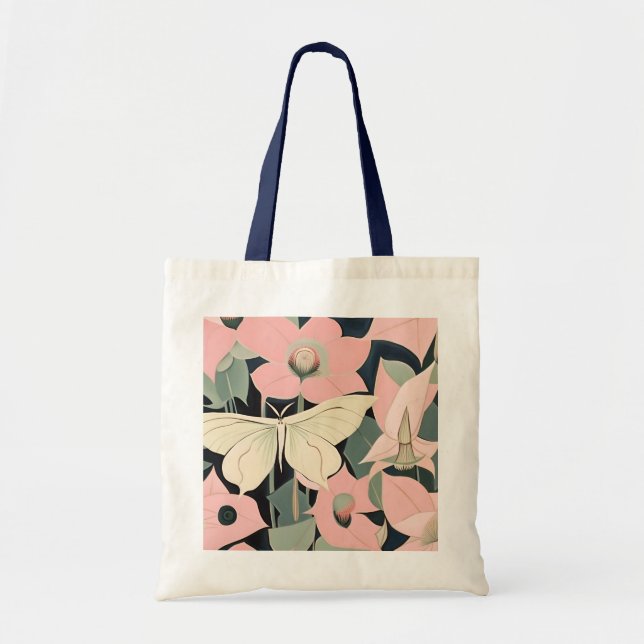 Tote Bag Rose et crème - Luna Moth and Moonflowers (Devant)