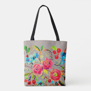 Tote Bag Rose et fleurs de cerisier personnalisable