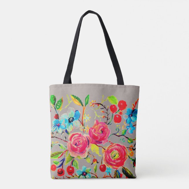 Tote Bag Rose et fleurs de cerisier personnalisable (Dos)