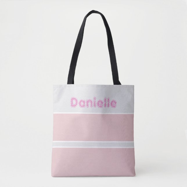 Tote Bag Rose et gris rayé nom personnalisé  (Devant)
