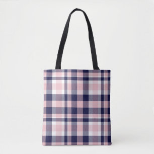 Tote Bag Rose et marine Plaid, à damiers, tartan sans soudu