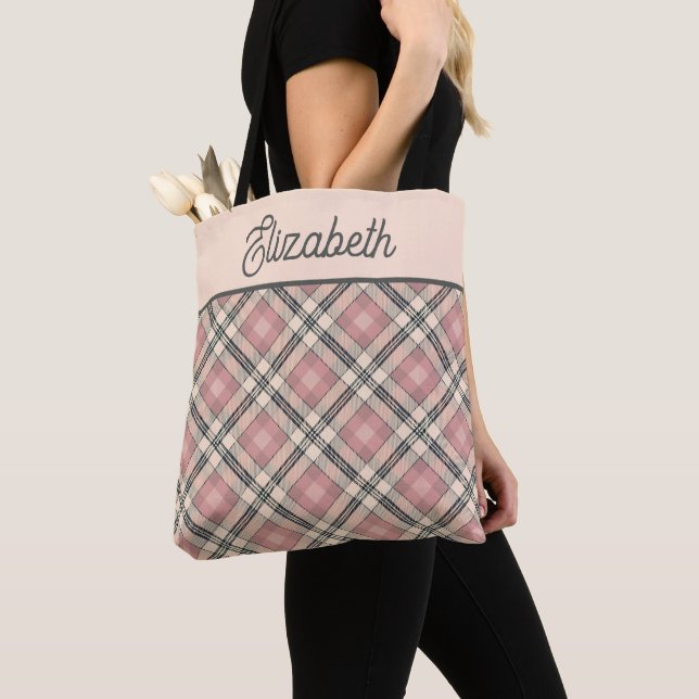 Tote Bag Rose et noir à carreaux Prépa (De près)