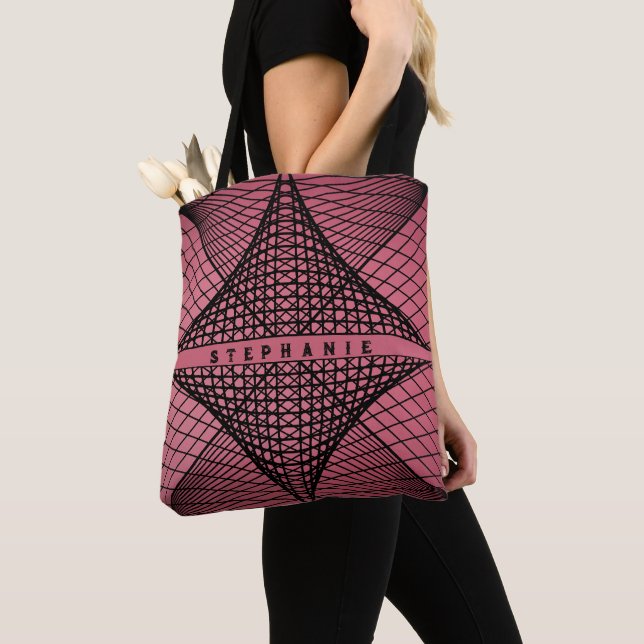 Tote Bag Rose Et Noir Abstrait Géométrique (De près)