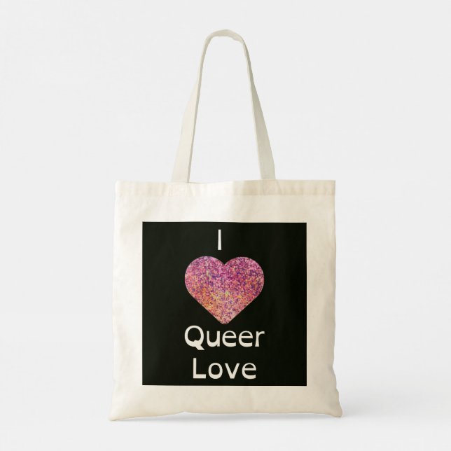Tote Bag Rose et noir I Coeur Queer Love (Dos)