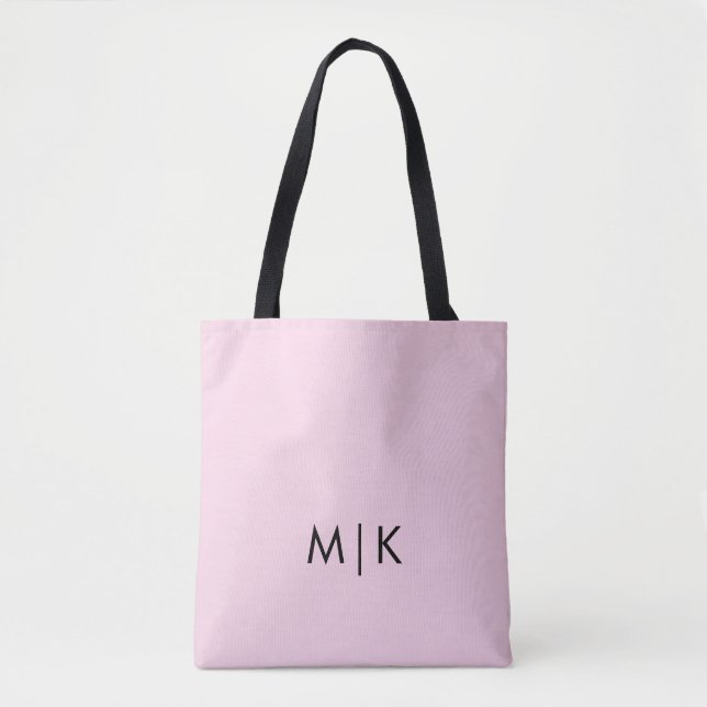 Tote Bag Rose et noir | Monogramme moderne (Devant)