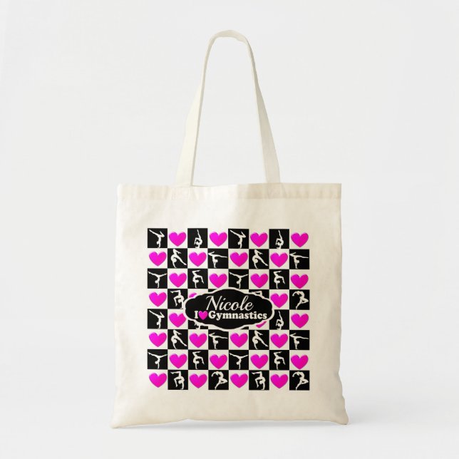 TOTE BAG ROSE ET NOIR PERSONNALISÉ GYMNAST DESIGN (Devant)