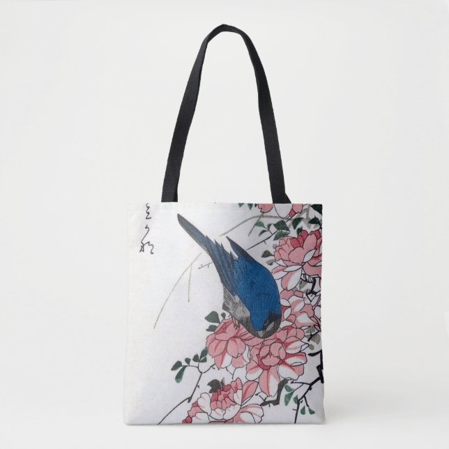 Tote Bag Rose et oiseau bleu, Hiroshige, Ukiyo-e (Devant)