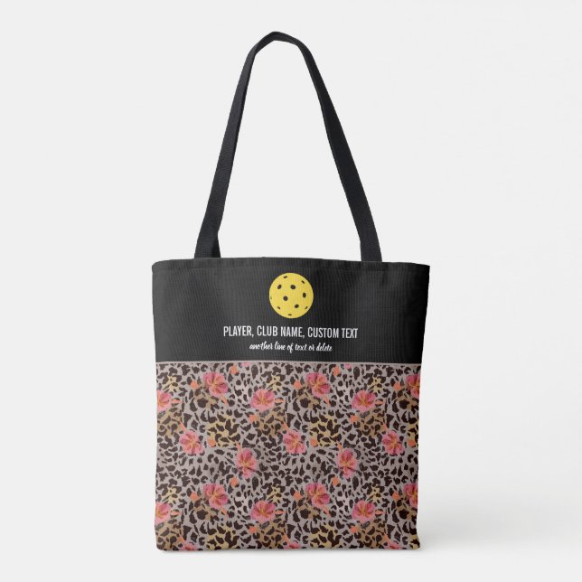 Tote Bag Rose Floral Cheetah Imprimer Pickleball Paddle per (Dos)