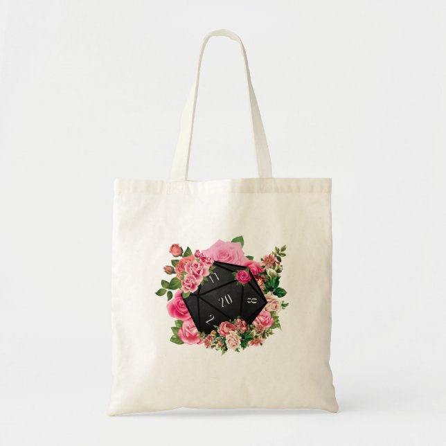 Tote Bag Rose floral D20 Tabletop RPG Jeu Dice (Devant)