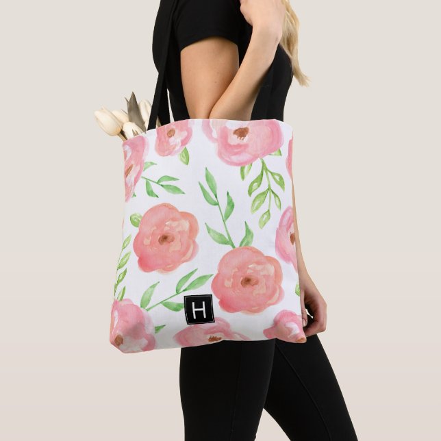 Tote Bag Rose Floral Monogramme (De près)