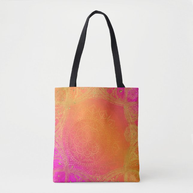 Tote Bag Rose Fuchsia Orange & Or Mandala Glamour (Devant)
