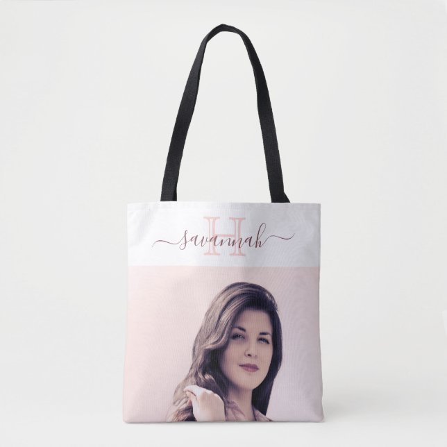 Tote Bag Rose gold blanc photo monogram mariée (Devant)