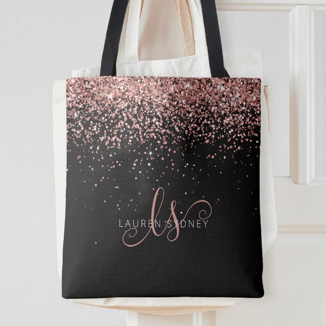 Tote Bag Rose Gold Blush Pink Parties scintillant Glam Nom  (Créateur téléchargé)