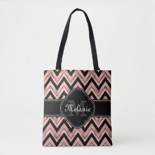 Tote Bag Rose Gold Chevron Motif noir blanc Monogramme