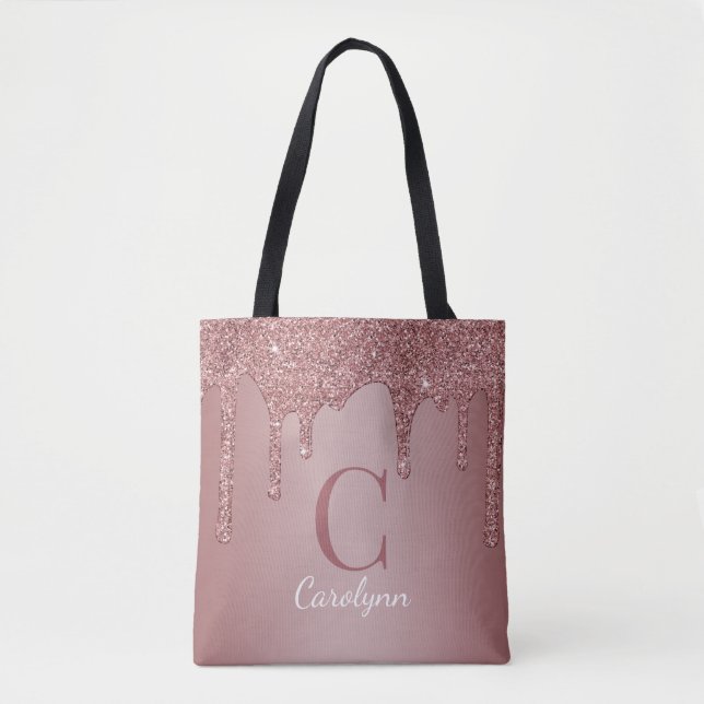 Tote Bag Rose Gold Chic Paillettes Monogramme (Devant)