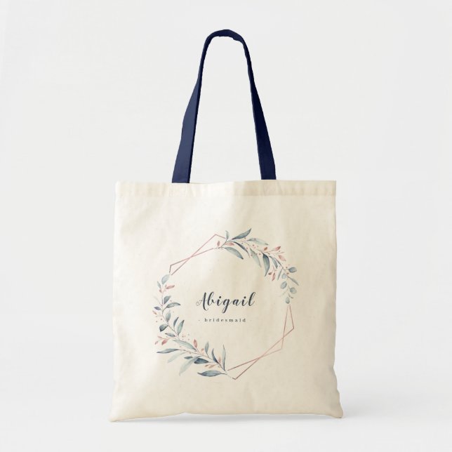 Tote Bag Rose Gold Dusty Blue Greenery Geometric Bridesmaid (Devant)