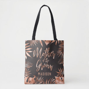 Tote Bag Rose Gold et Gris Palmier Tropical Mère du Marié