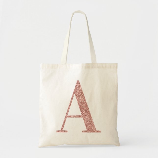 Tote Bag Rose Gold Faux Parties scintillant Monogramme A (Devant)