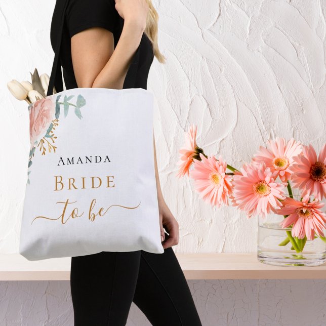 Tote Bag Rose gold floral élégant écriture pour future mari (Créateur téléchargé)