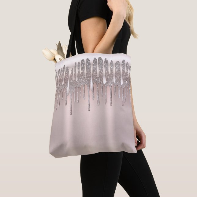Tote Bag Rose Gold Glitter Diamant Rose Pâle Scintillant Dé (De près)