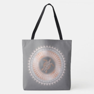 Tote Bag Rose Gold Grey Turtle Mandala