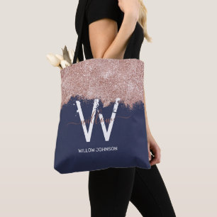 Tote Bag Rose Gold Navy Blue Girl Parties scintillant pouss