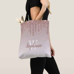 Tote Bag Rose Gold Paillette Faux Monogramme Brillante