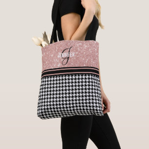 Tote Bag Rose Gold Parties scintillant Houndstooth Nom mono