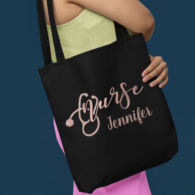 Tote Bag Rose Gold Parties scintillant Infirmière Nom perso (Créateur téléchargé)