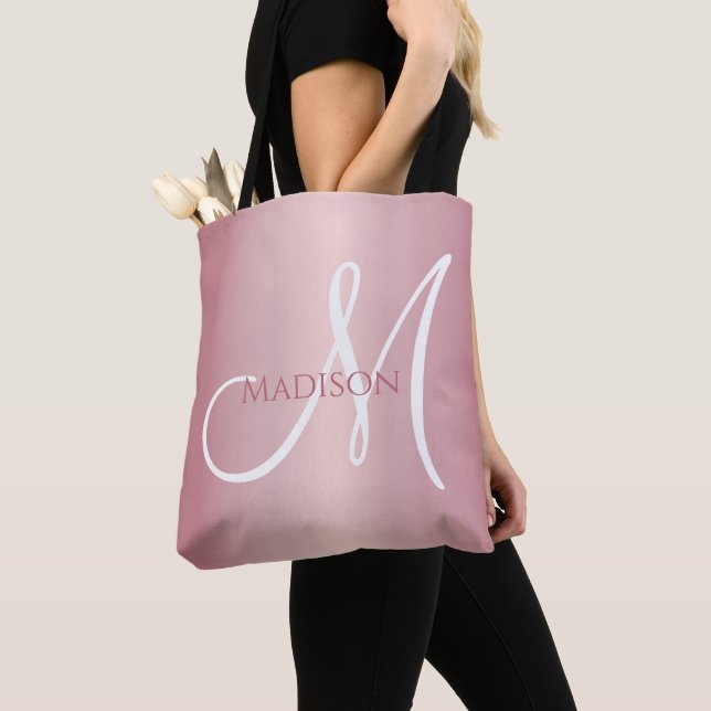 Tote Bag Rose Gold Personalized Monogram  (De près)