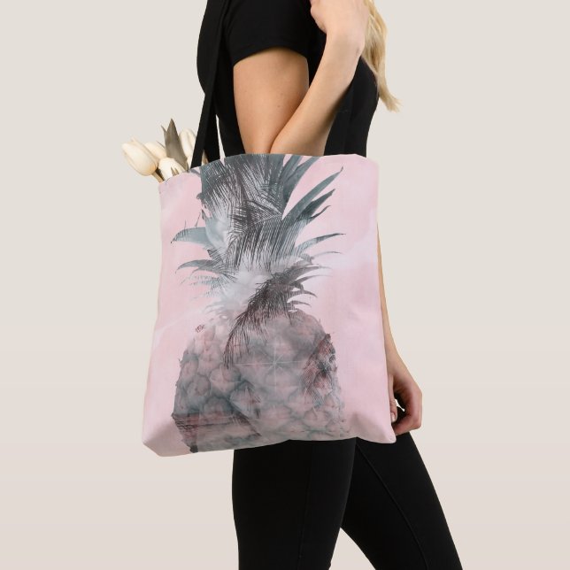 Tote Bag Rose Gold Pink Tropical Summer Pineapple Glam (De près)