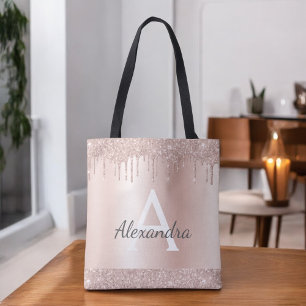 Tote Bag Rose Gold Rose Clair Pailleté Élégant Monogramme