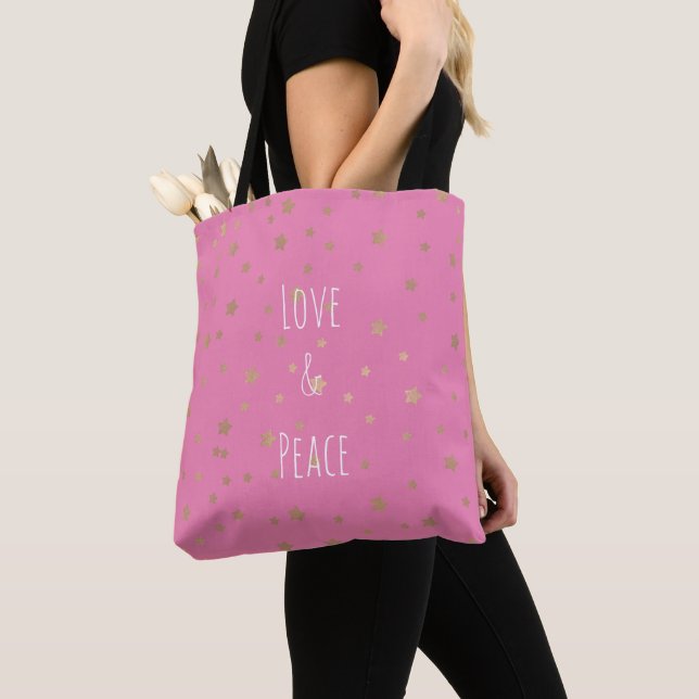 Tote Bag Rose Gold Stars Amour et Paix (De près)