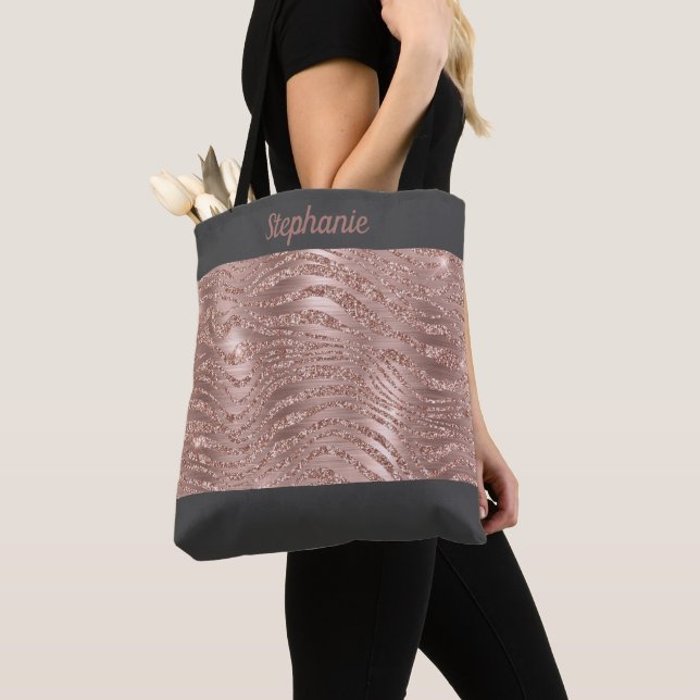 Tote Bag Rose Gold Zebra Imprimer Monogramme Grey Bridesmai (De près)